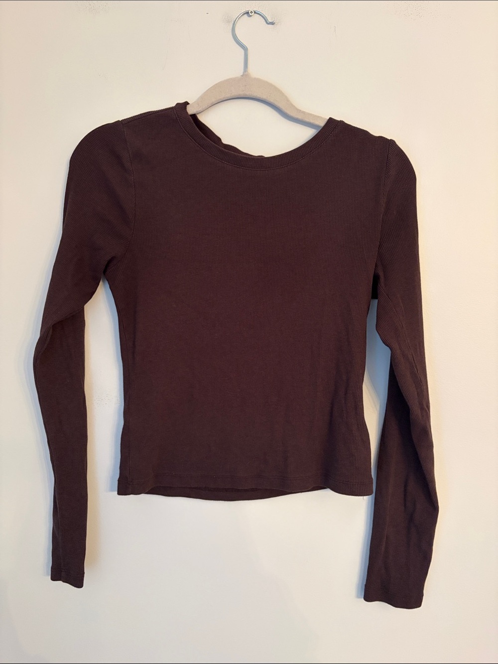 GAP Women's Chocolate Brown Ribbed Modern Crewneck Long Sleeve Tee Size Small